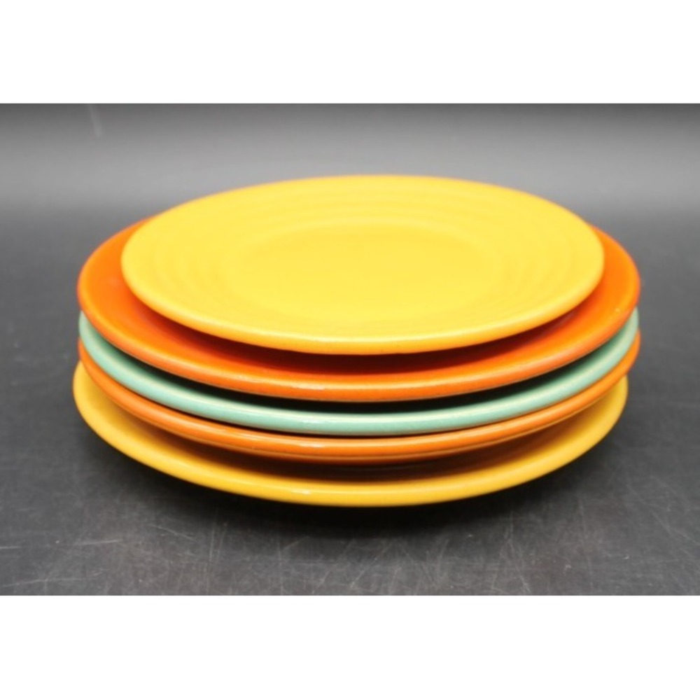 Vintage Bauer Pottery Ringware Bread Plates Set of 5 Mixed Colors 1930s Ceramic